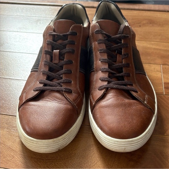 Men's Brown Leather Casual Sneakers - Classic Lace-Up - Picture 2 of 6